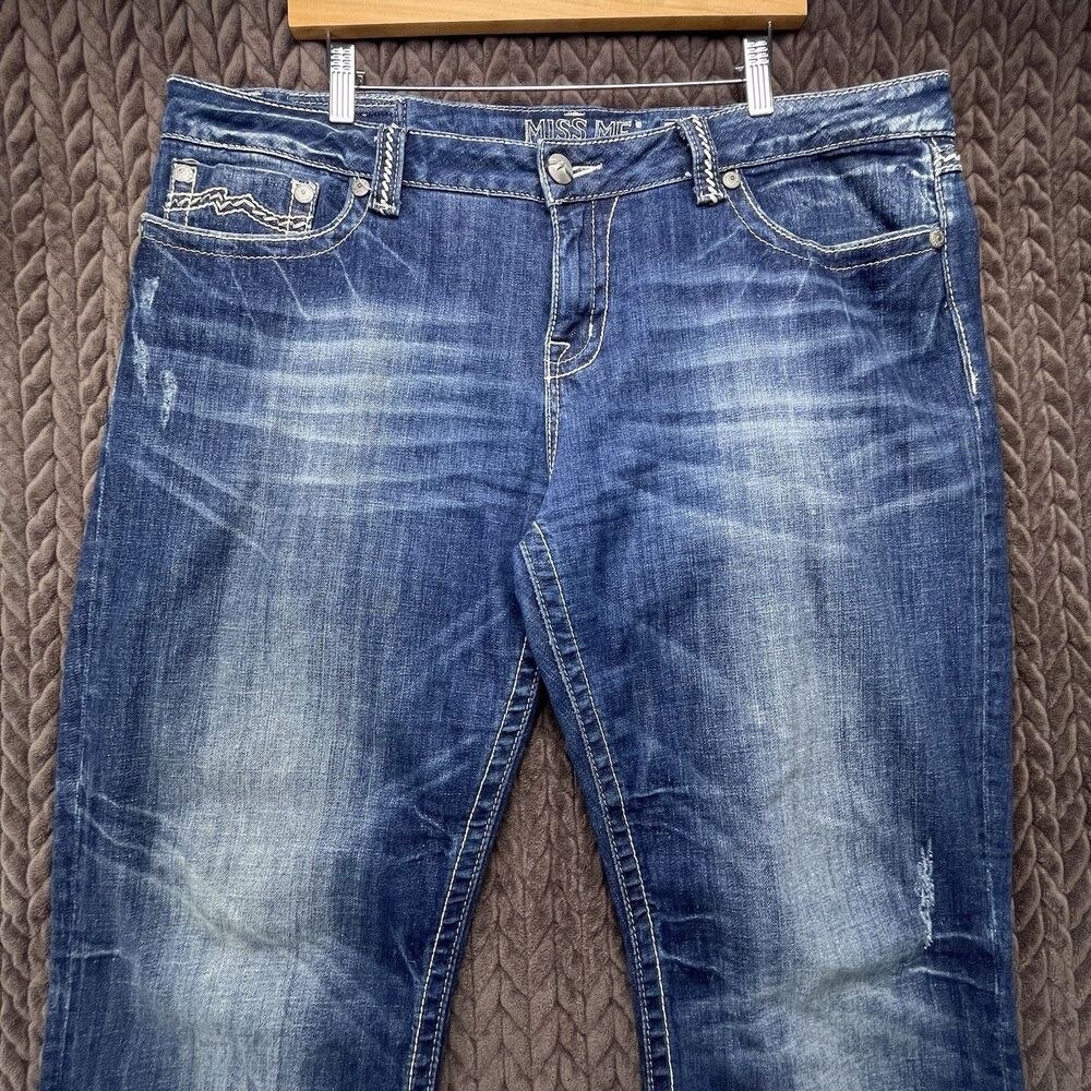 Miss Me Easy Boot Jeans Womens 36 Medium Wash Flap Pocket Bootcut Rhinestone